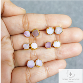 Raw Pink Opal Earrings, Gemstone Stud Earrings, Gold Plated Earrings, Electroplated Earrings, Fashion Earrings, Rough Pink Opal Studs, Gifts